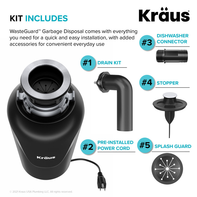 Kraus 33" Black Granite Double Bowl Kitchen Sink with Garbage Disposal
