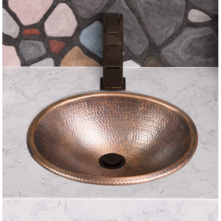 Hand Hammered Pure Copper Oval Drop-In Bathroom Sink 17 inches