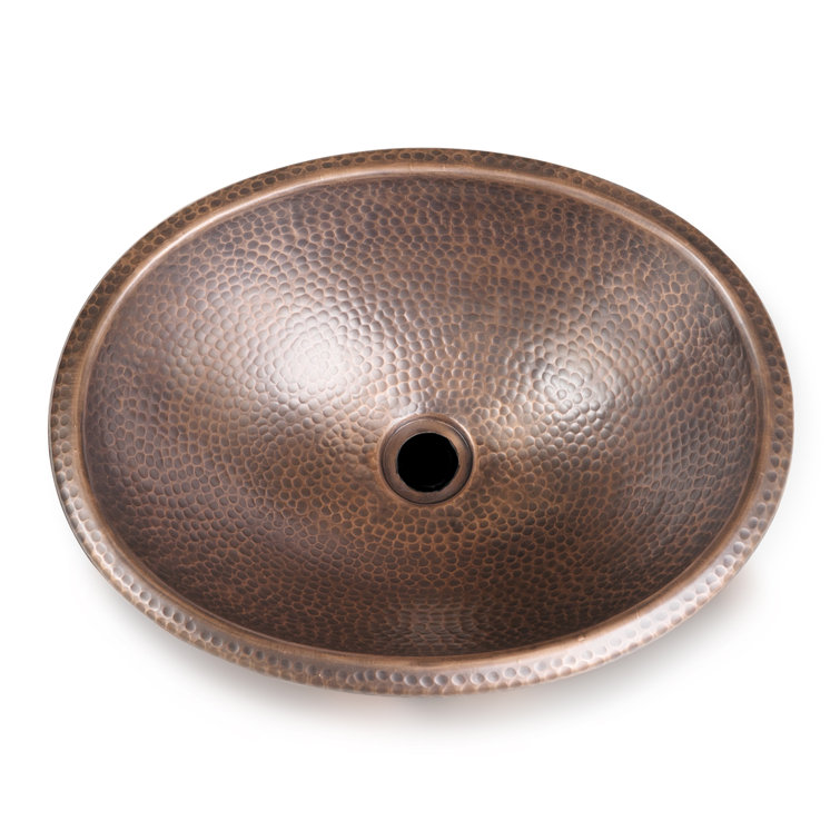 Hand Hammered Pure Copper Oval Drop-In Bathroom Sink 17 inches