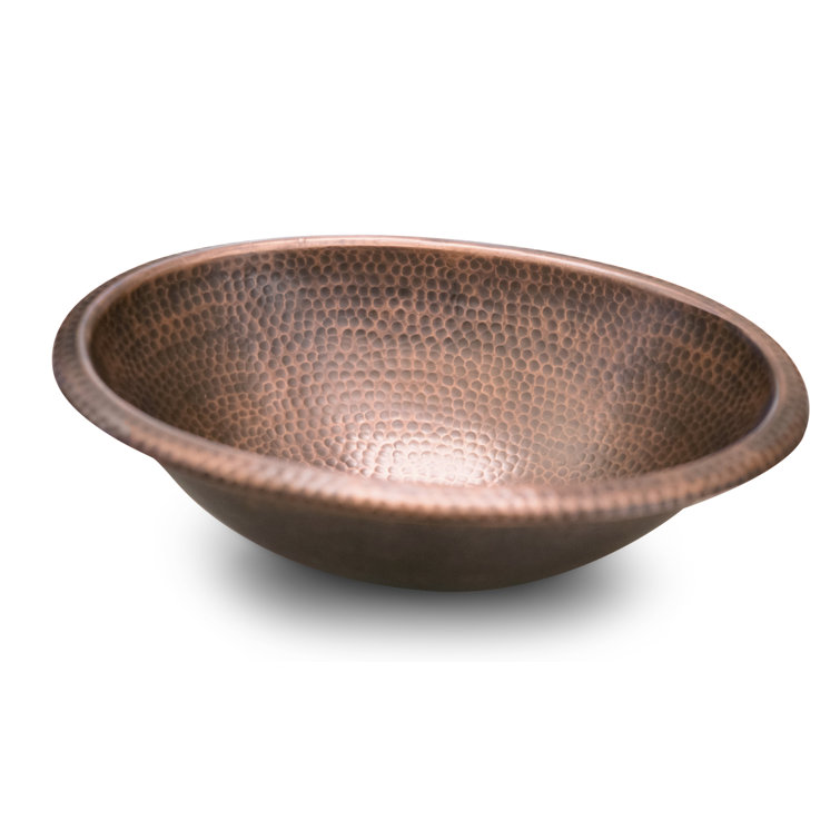 Hand Hammered Pure Copper Oval Drop-In Bathroom Sink 17 inches