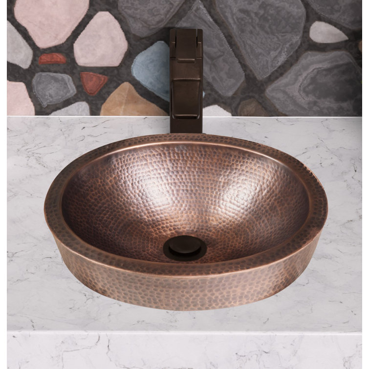 Hand Hammered Pure Copper Oval Undermount Bathroom Sink 17"