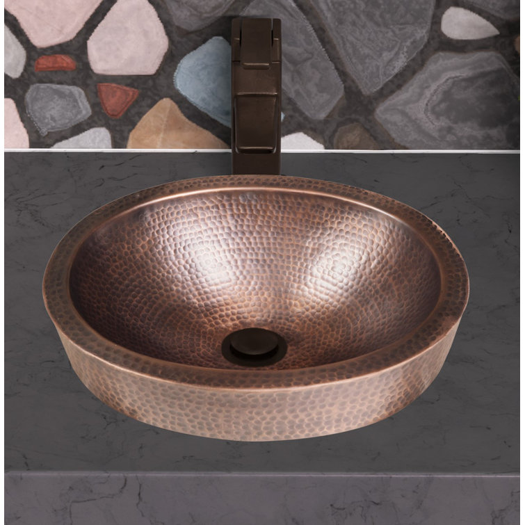 Hand Hammered Pure Copper Oval Undermount Bathroom Sink 17"