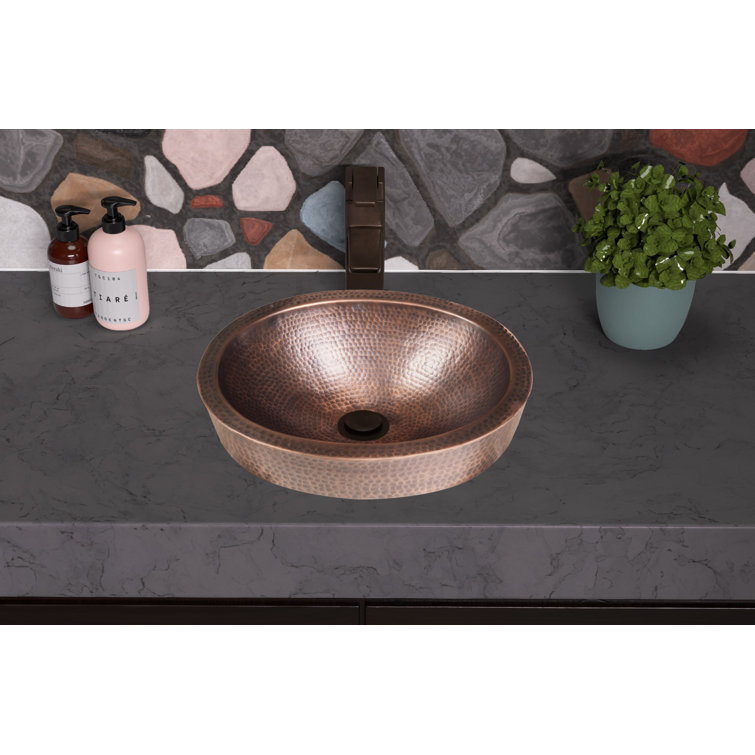 Hand Hammered Pure Copper Oval Undermount Bathroom Sink 17"