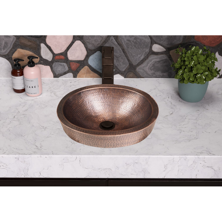 Hand Hammered Pure Copper Oval Undermount Bathroom Sink 17"