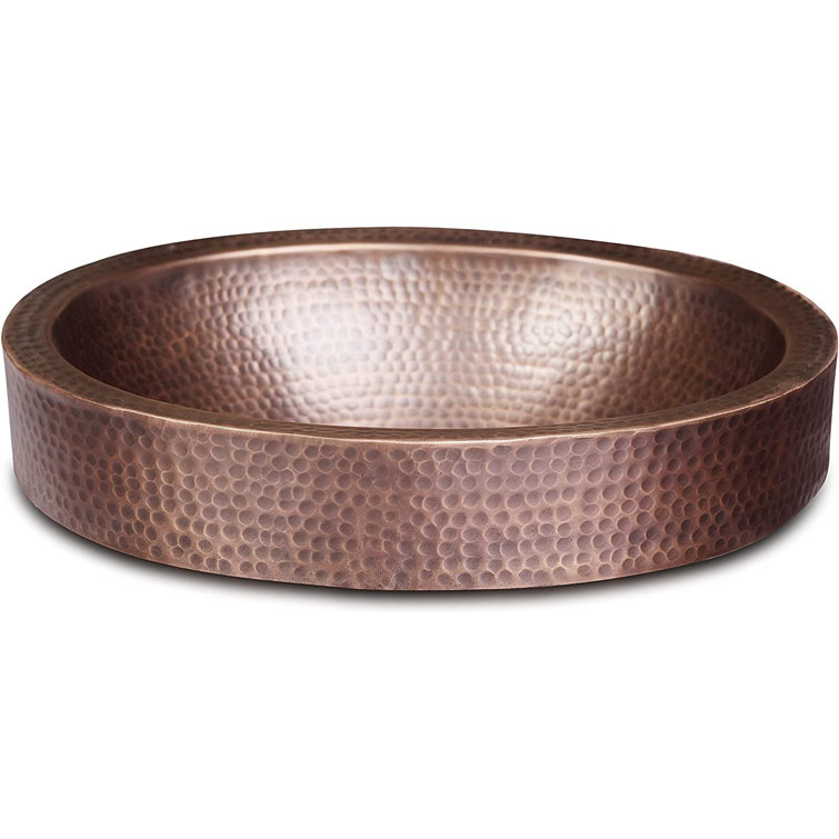 Hand Hammered Pure Copper Oval Undermount Bathroom Sink 17"