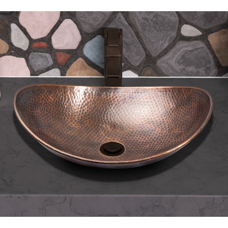 Hand Hammered Oval Copper Bathroom Vessel Sink 19"
