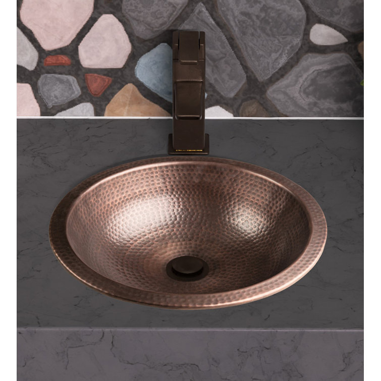 Pure Copper Hand Hammered Rotunda Drop-In Bathroom Vanity Sink 16"