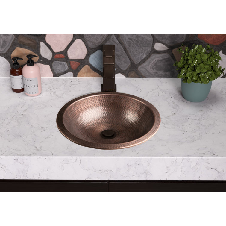 Pure Copper Hand Hammered Rotunda Drop-In Bathroom Vanity Sink 16"