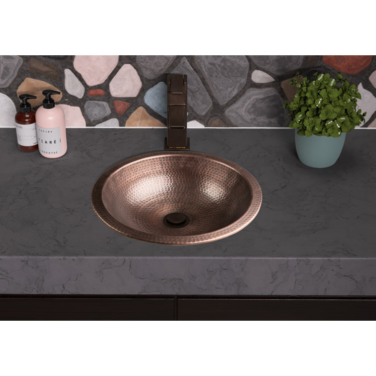 Pure Copper Hand Hammered Rotunda Drop-In Bathroom Vanity Sink 16"