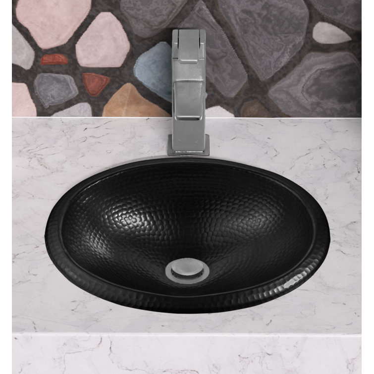 Matte Black Hammered Copper Oval Drop-In Bathroom Sink 17"