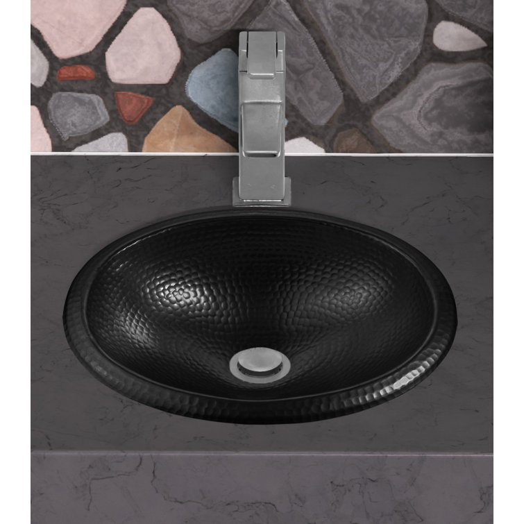 Matte Black Hammered Copper Oval Drop-In Bathroom Sink 17"
