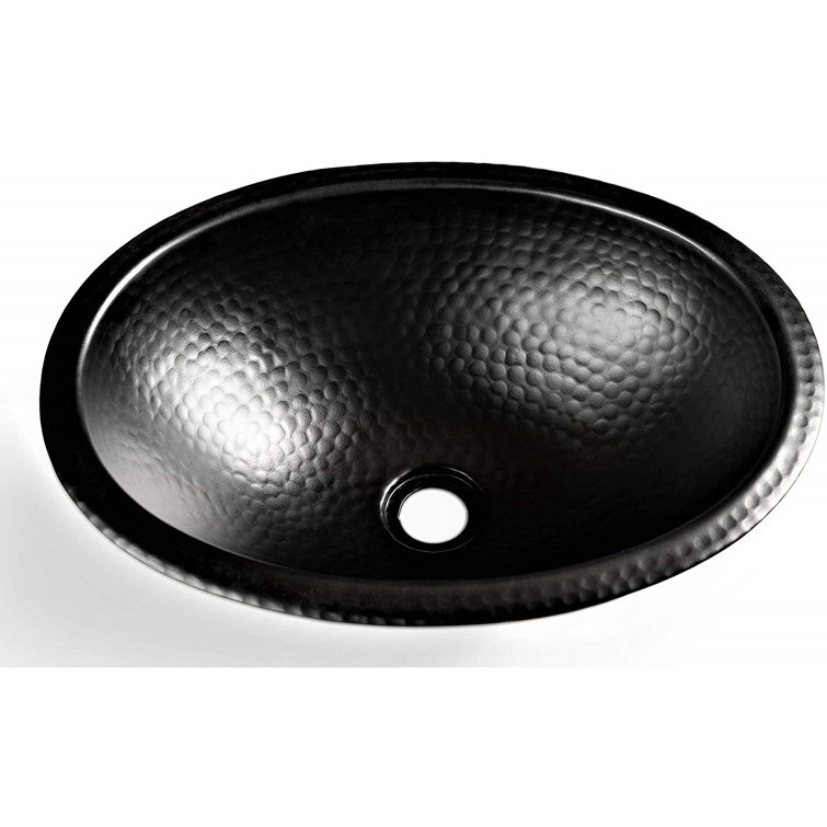 Matte Black Hammered Copper Oval Drop-In Bathroom Sink 17"