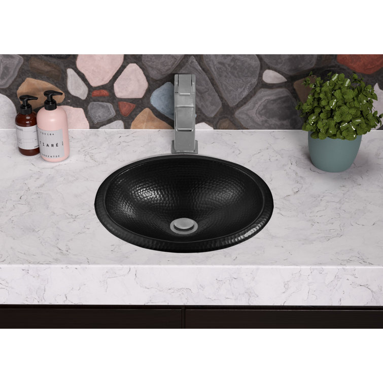 Matte Black Hammered Copper Oval Drop-In Bathroom Sink 17"