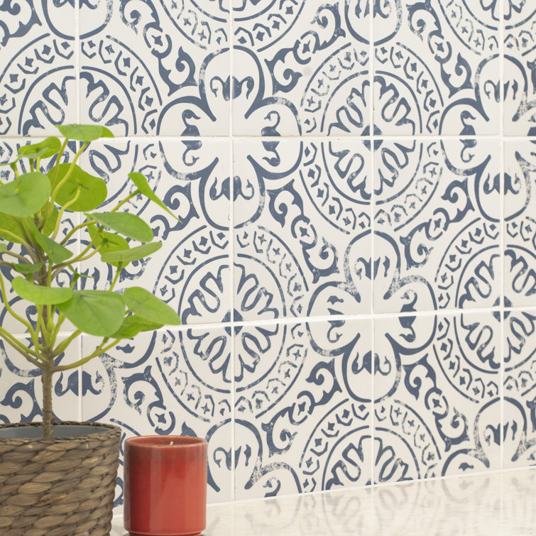Indigo and White 8" x 8" Matte Porcelain Floor and Wall Tile