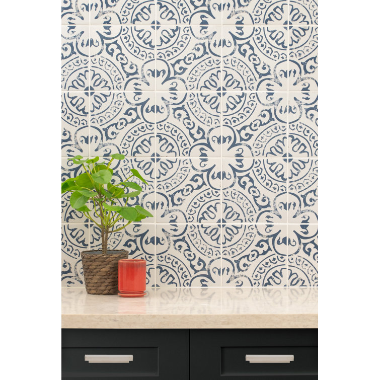 Indigo and White 8" x 8" Matte Porcelain Floor and Wall Tile