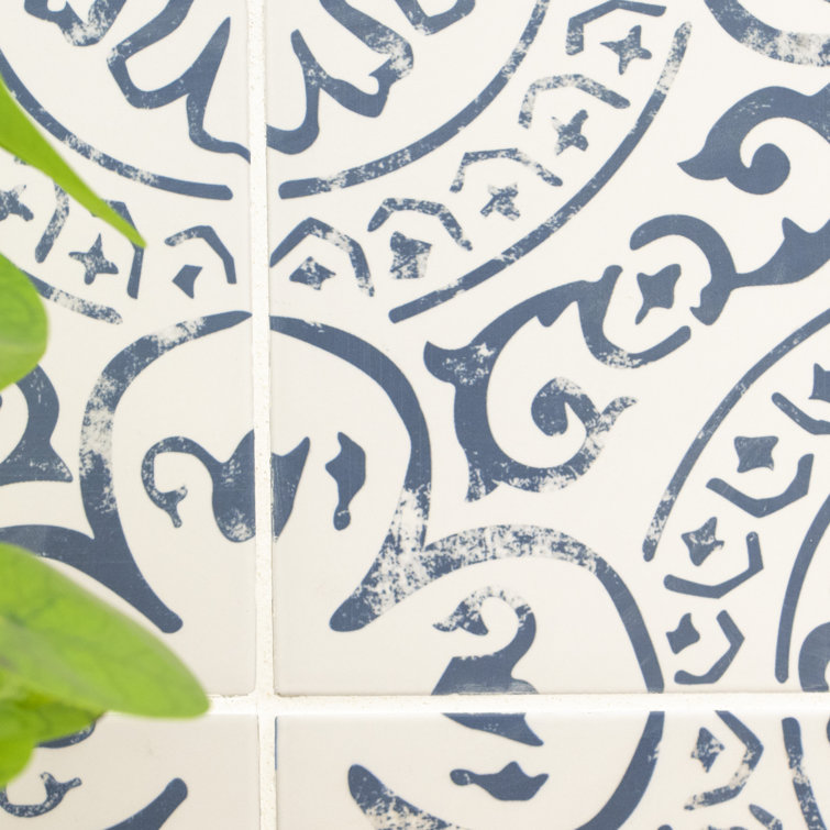 Indigo and White 8" x 8" Matte Porcelain Floor and Wall Tile