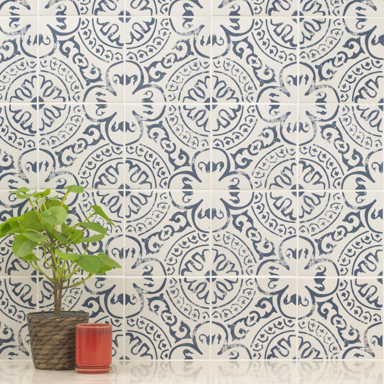 Indigo and White 8" x 8" Matte Porcelain Floor and Wall Tile