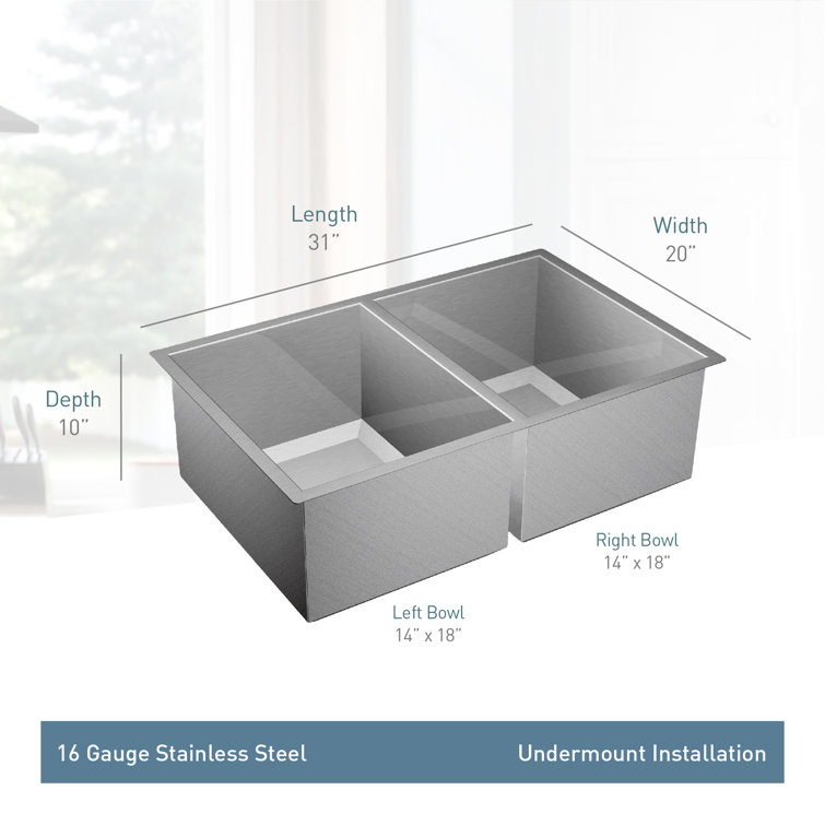 31-Inch Stainless Steel Undermount Double Bowl Kitchen Sink