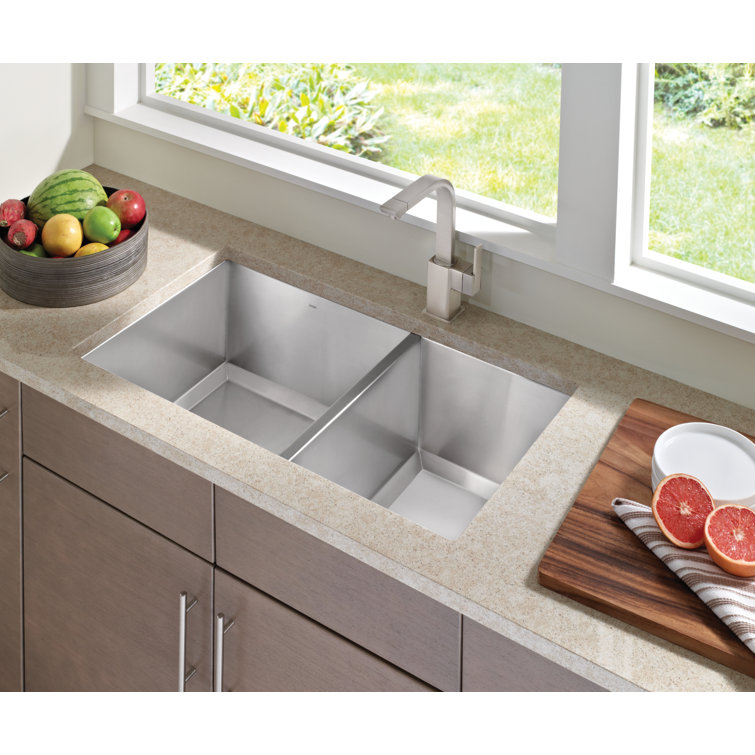 34" Stainless Steel Double Bowl Undermount Kitchen Sink