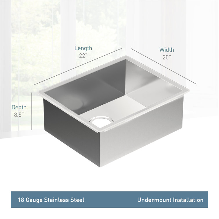 22" x 18" Stainless Steel Undermount Single Bowl Kitchen Sink