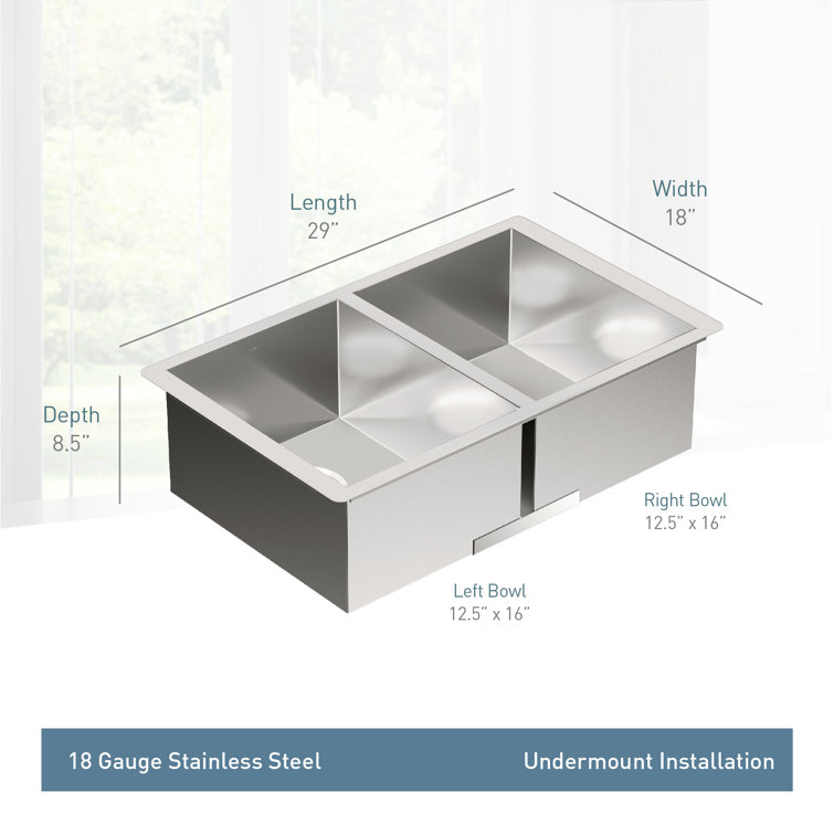 Stainless Steel 29" Double Bowl Undermount Kitchen Sink