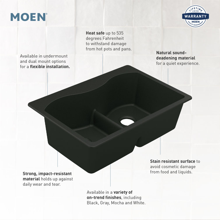 33-Inch Black Granite Double Bowl Drop-In Kitchen Sink