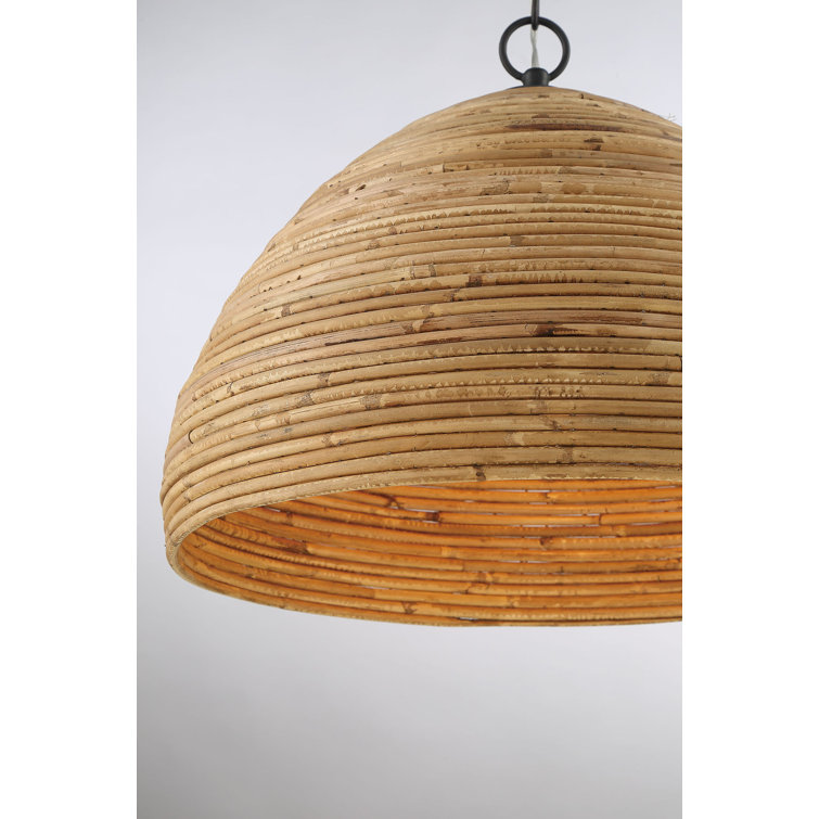Woodleigh 20'' Brown Rattan and Bronze Dome Pendant Light