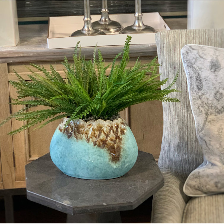 Vibrant Green Polysilk Artificial Plant in Round Ceramic Pot