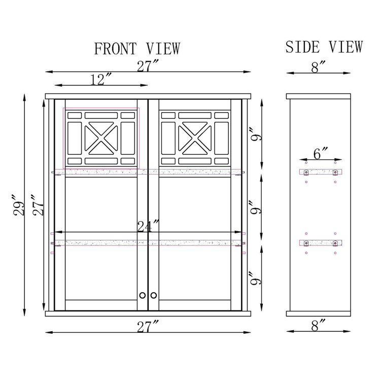 White Wood Wall Mounted Bath Storage Cabinet with Glass Doors