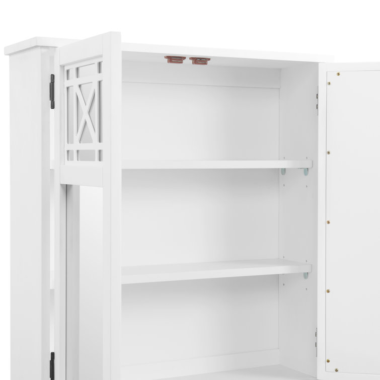 White Wood Wall Mounted Bath Storage Cabinet with Glass Doors