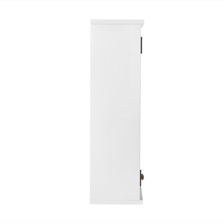 White Wood Wall Mounted Bath Storage Cabinet with Glass Doors