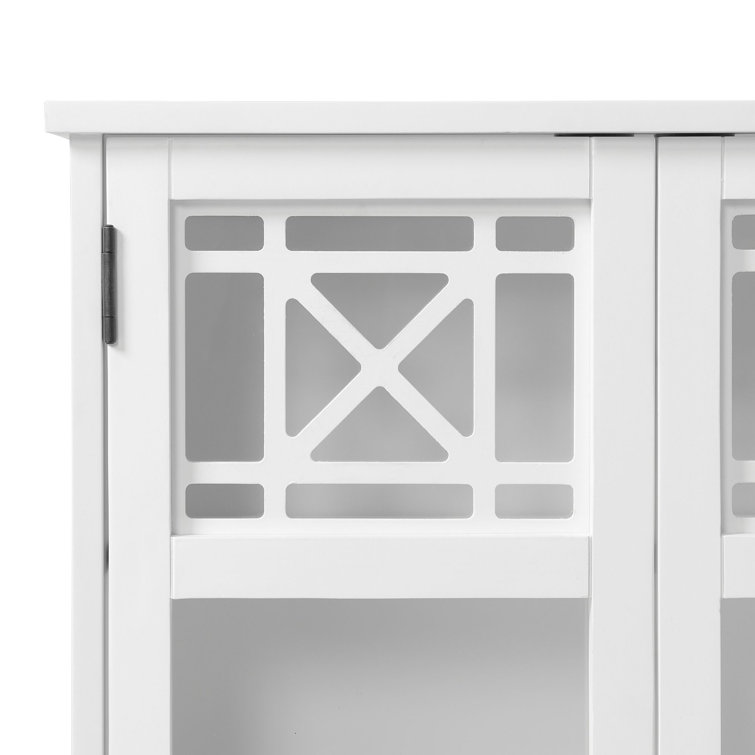 White Wood Wall Mounted Bath Storage Cabinet with Glass Doors