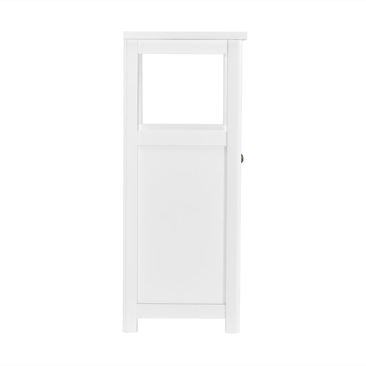 White Compact Wood Bathroom Cabinet with Adjustable Shelving