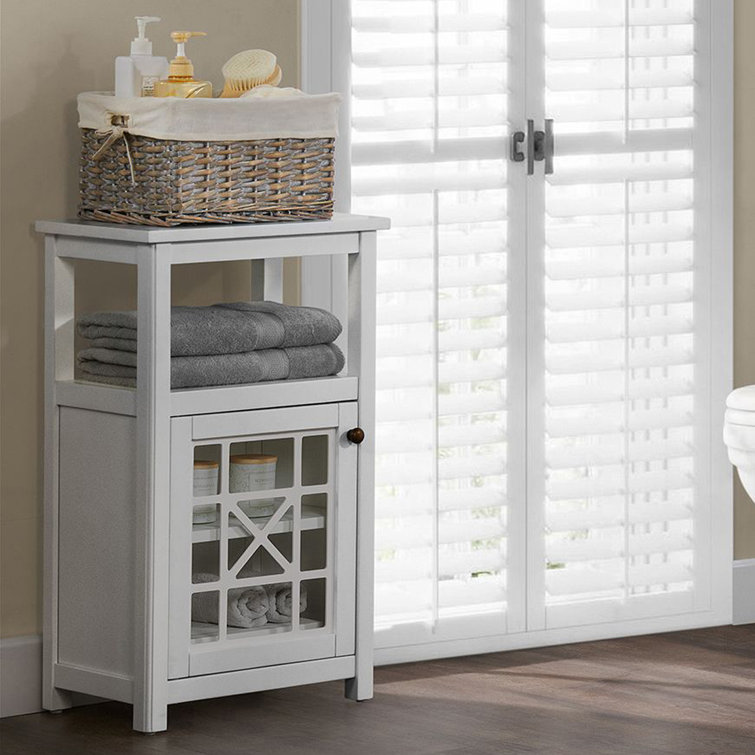 White Compact Wood Bathroom Cabinet with Adjustable Shelving