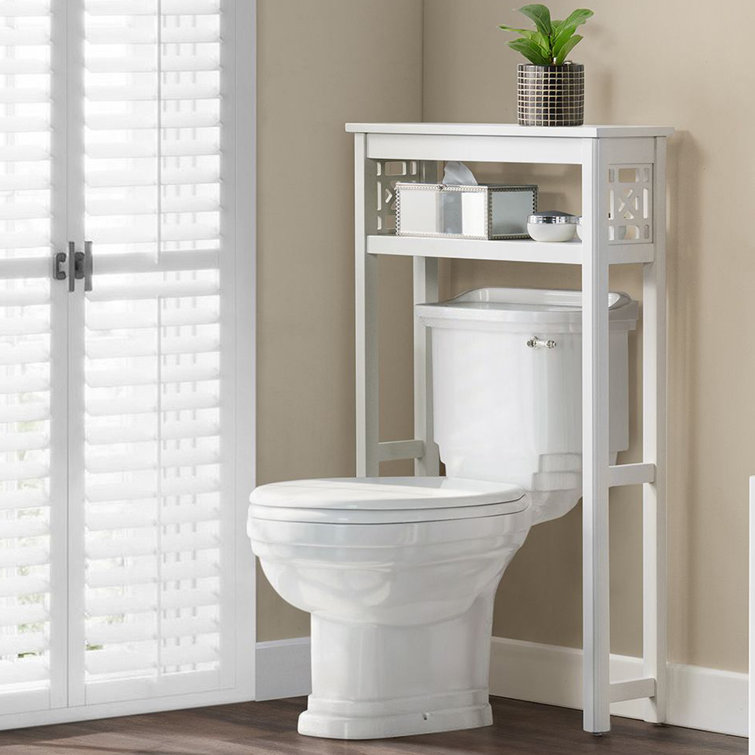 White Wood Adjustable Over-the-Toilet Storage Shelf