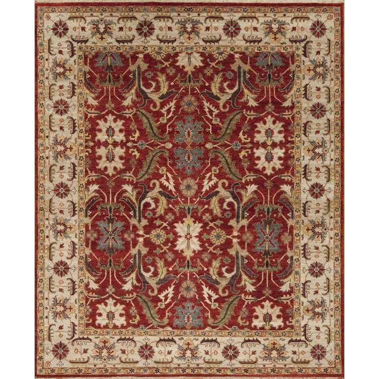 Handmade Ivory and Red Wool Oriental Rug, 3' x 5'
