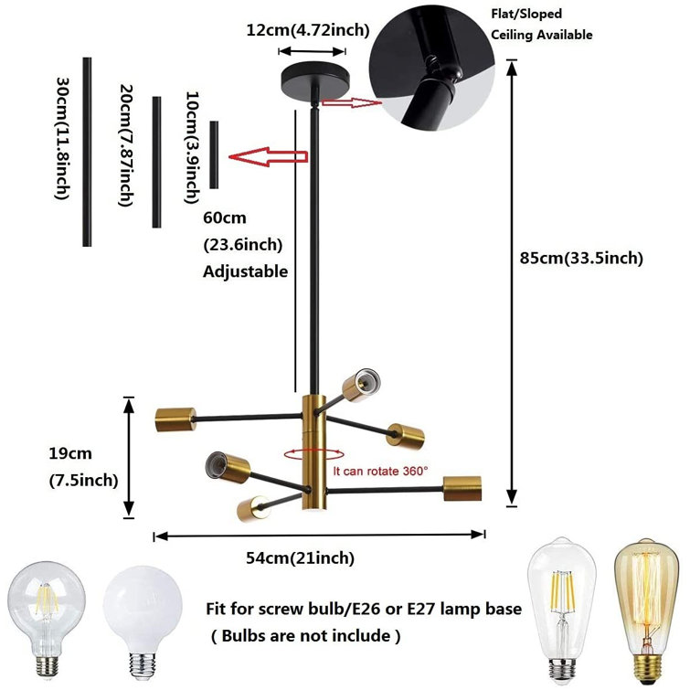 Black and Gold 6-Light Sputnik Chandelier