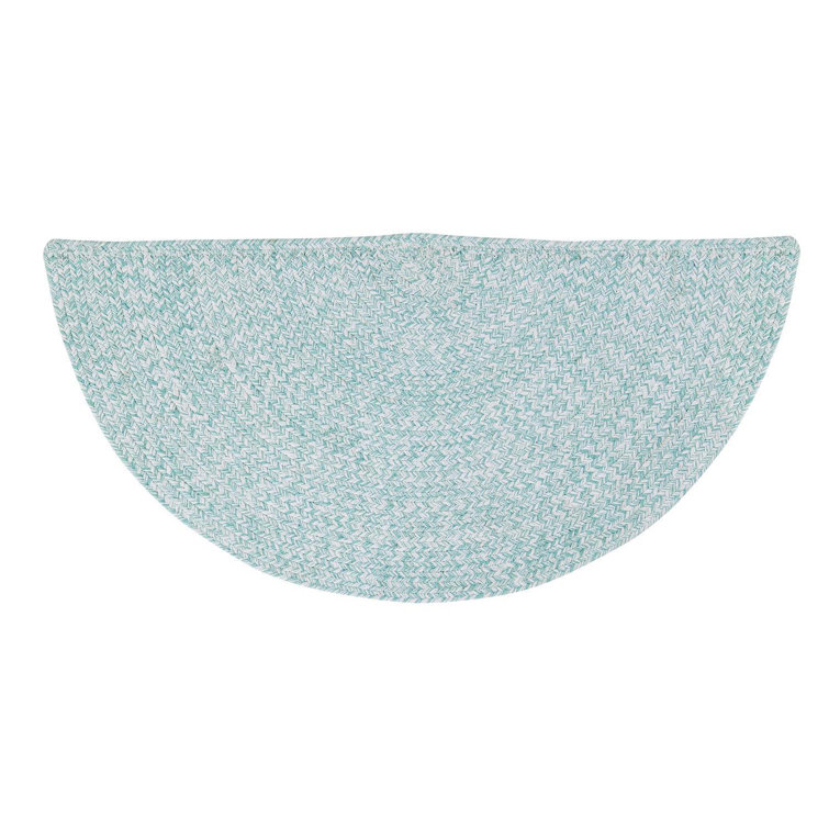 Turquoise and White Braided Cotton Half Circle Rug