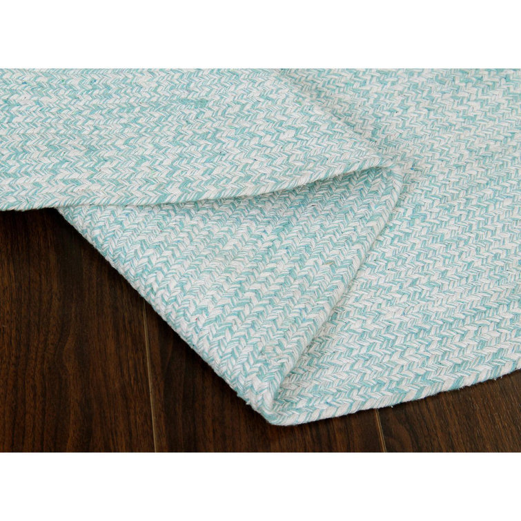 Turquoise and White Braided Cotton Half Circle Rug