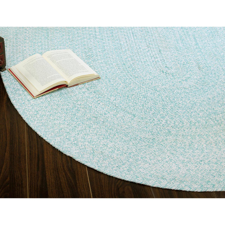 Turquoise and White Braided Cotton Half Circle Rug