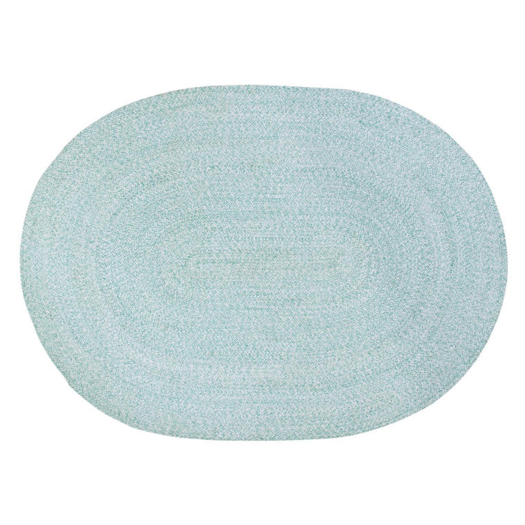 Handmade Turquoise and White Oval Cotton Braided Rug 2' x 3'