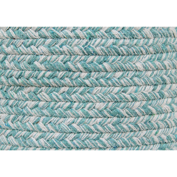 Turquoise and White Braided Cotton Half Circle Rug