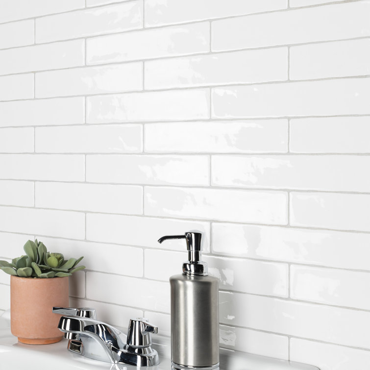 Glossy White 2" x 10" Ceramic Subway Wall Tile