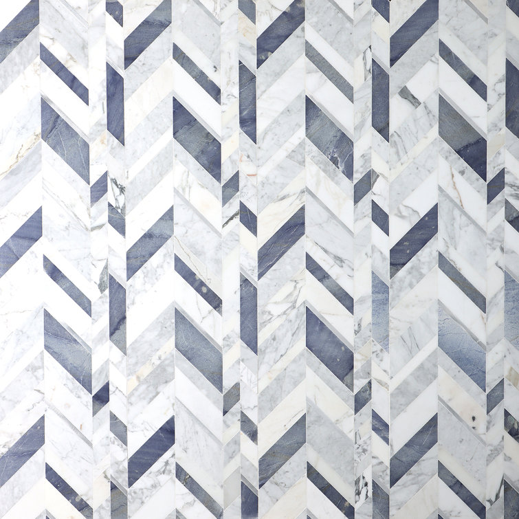 Tyra 12" x 18" Polished Marble and Brass Chevron Wall Tile