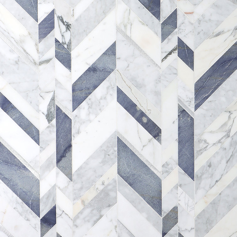 Tyra 12" x 18" Polished Marble and Brass Chevron Wall Tile