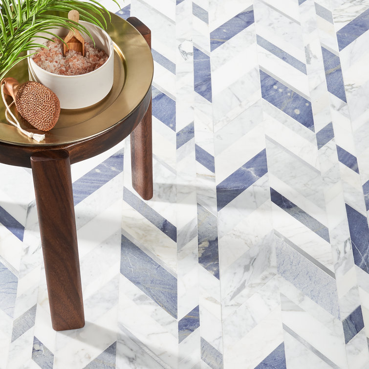 Tyra 12" x 18" Polished Marble and Brass Chevron Wall Tile