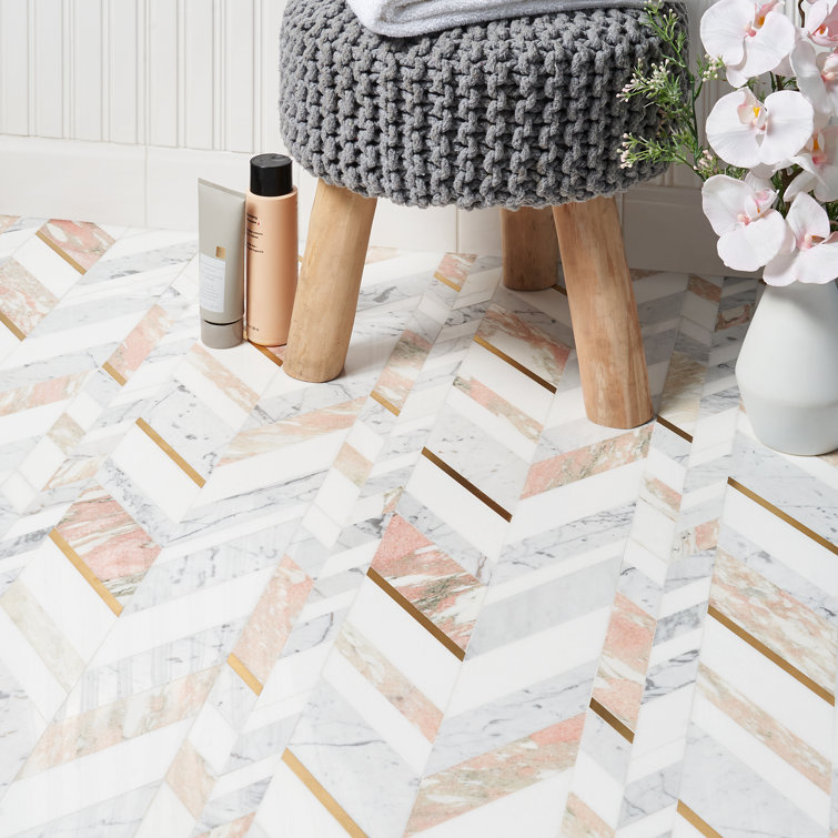 Xander 12" x 18" Polished Marble and Brass Chevron Wall Tile