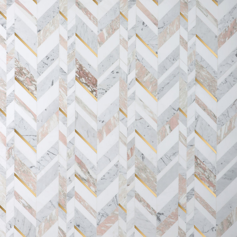 Xander 12" x 18" Polished Marble and Brass Chevron Wall Tile
