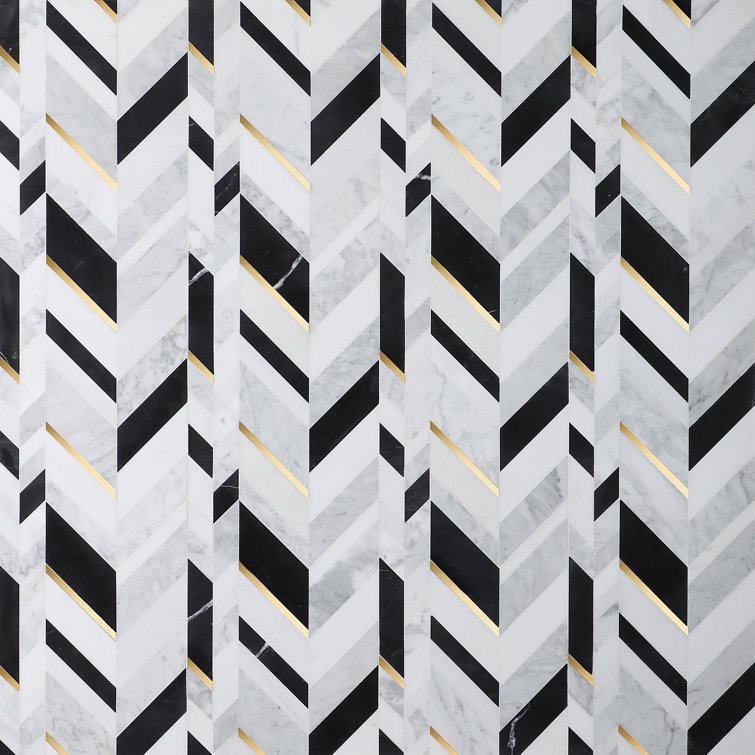 Xander Polished Marble and Brass Chevron Wall Mosaic Tile