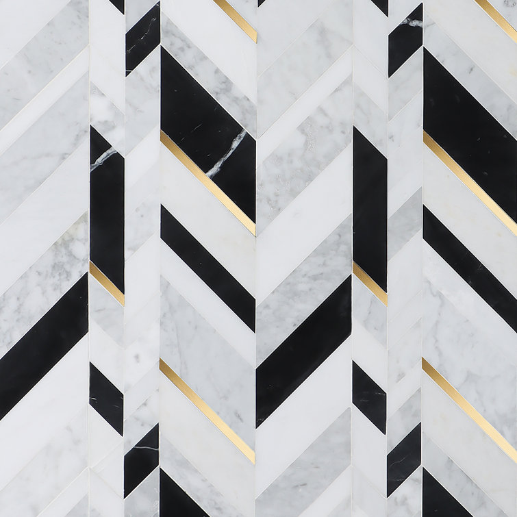 Xander Polished Marble and Brass Chevron Wall Mosaic Tile